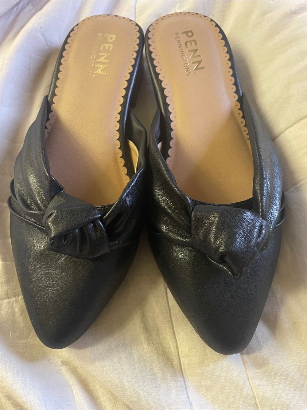 Penningtons Black Knotted Pointed-Toe Mule Flats